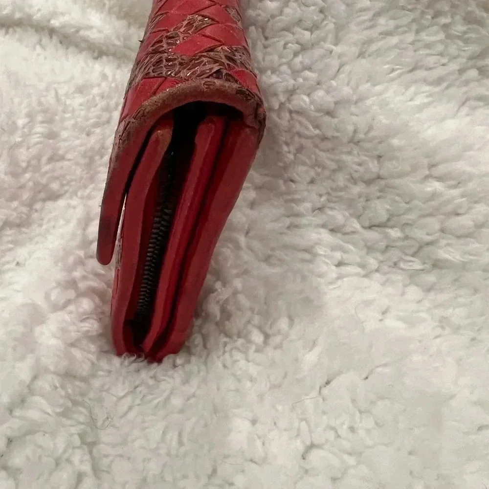 AS-IS Bottega Veneta snakeskin wallet Red - USED